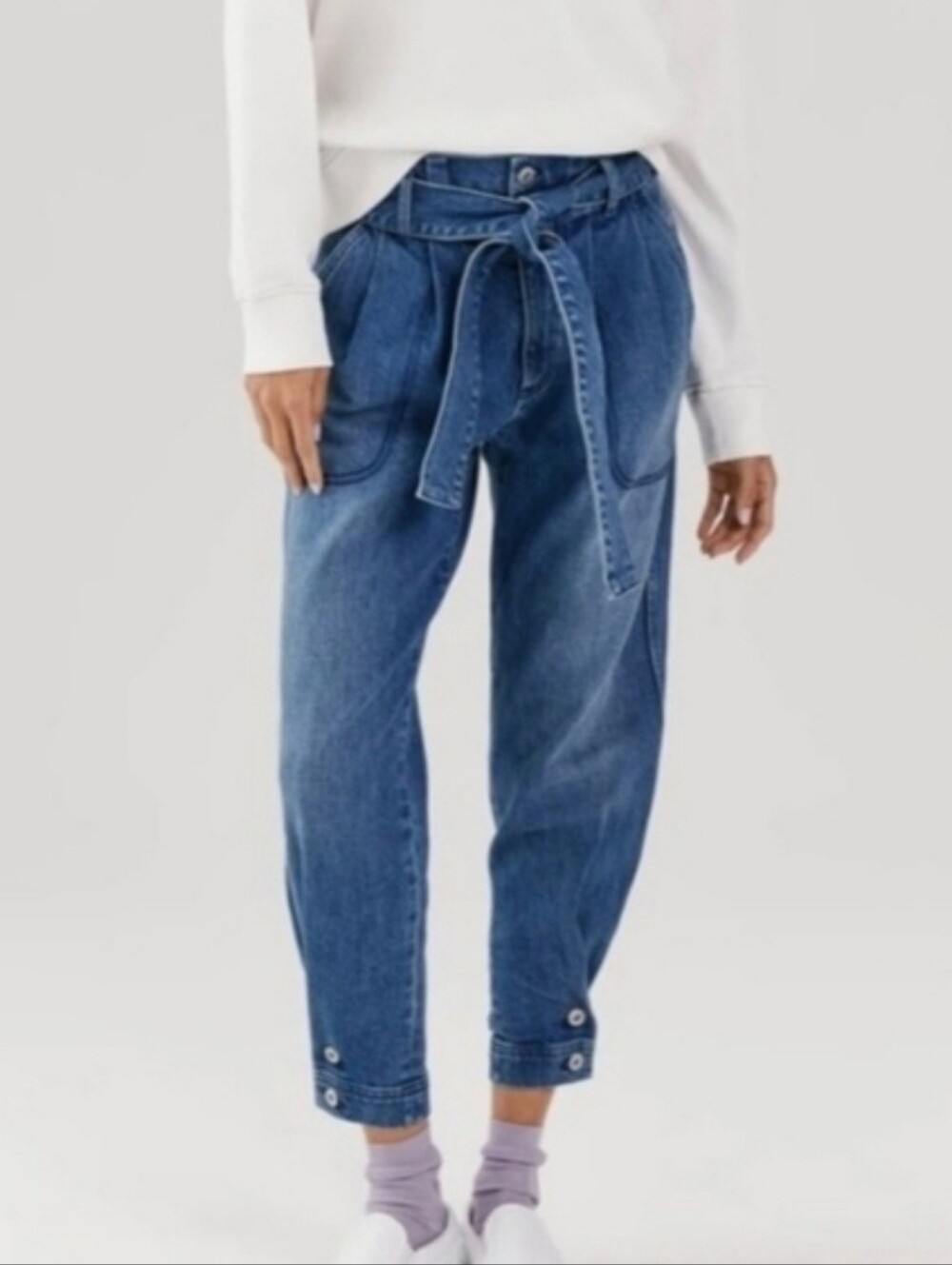 Something Navy June High-Rise Paperbag Waist / Tie-Waist Blue Denim Jeans